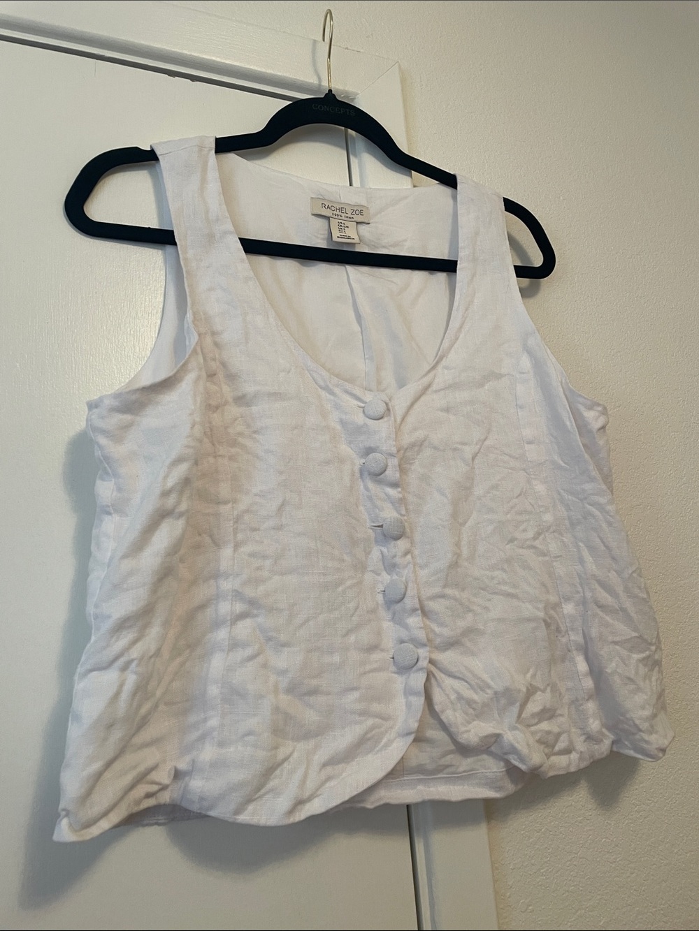 Rachel Zoe White Sleeveless Button-Front Linen Top - Picture 3 of 5